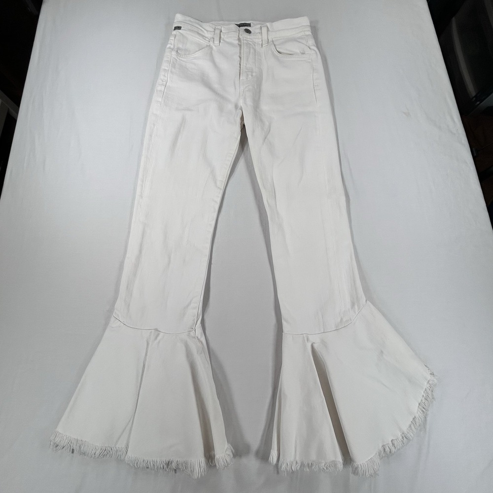 COH Citizens of Humanity Drew Flounce Flared Cropped White Jeans 25 High Rise